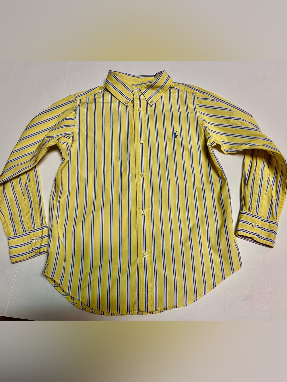 Ralph Lauren Yellow Striped Button-Down Shirt with Blue Accents